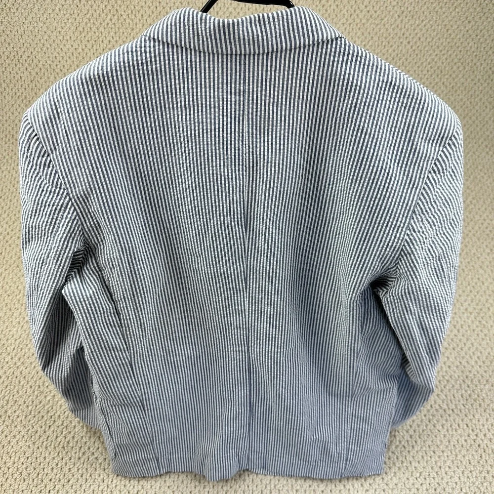 Vtg Toppe Sportscoat Mens L Blue/White Seersucker Jacket Blazer Embroider Crest